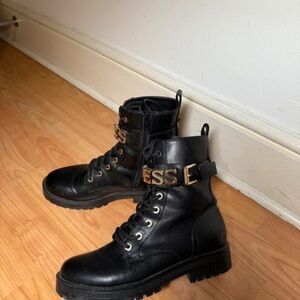 Guess Women's Black Moto Boots with Logo Detail